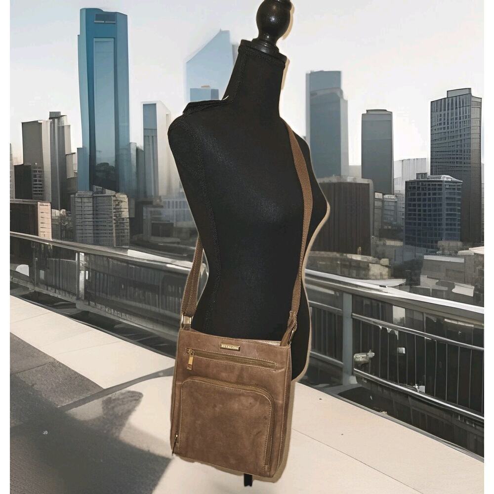 ESTALON Brown Leather Crossbody Purse Shoulder 8.5x9.5